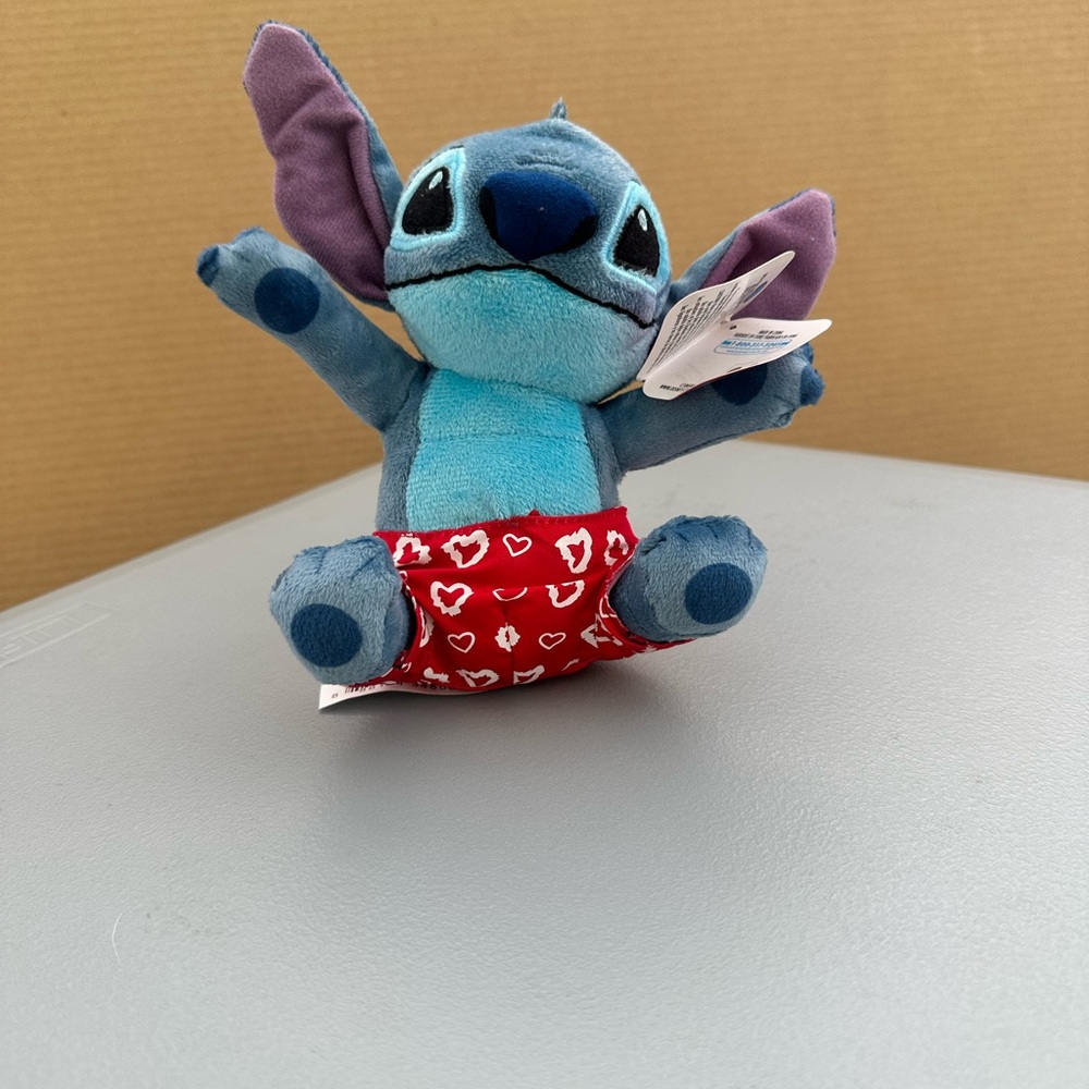 Disney Stitch Plush with Red Heart Shorts